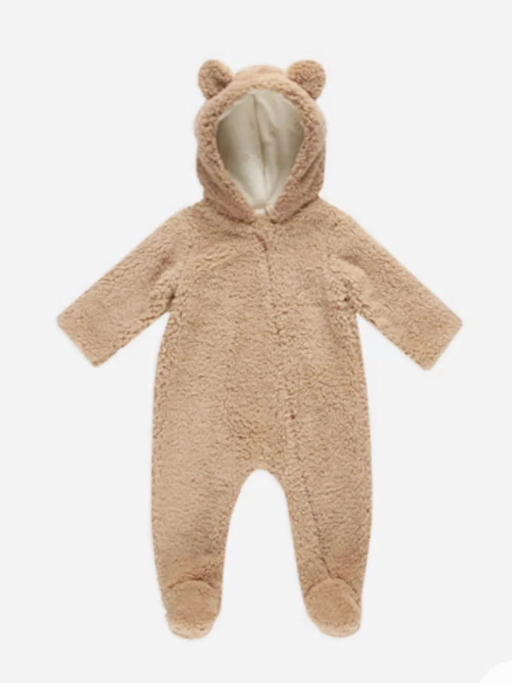 Quincy Mae Beige Fleece Baby One-Piece with Hooded Bear Ears - bear jumpsuit